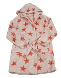 Broskvový chlupatý župan s hvězdičkami a kapucí Matalan