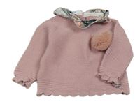 Ružový sveter s brmbolcom a volánikom