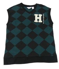 Čierno-smaragdová károvaná tepláková vesta s nápisem - Harry Potter