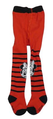 Červeno-čierne pančuchy s Minnie a pruhmi Disney