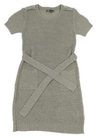 Sivé trblietavé pletené šaty s opaskom