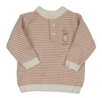 Bílo-růžový pruhovaný svetr se zajícem M&S