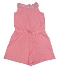 Neónově ružový kraťasový overal s čipkou