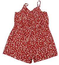 Červeno-biely vzorovaný kraťasový overal Shein