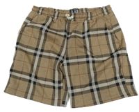 Hnedo-čierno-sivé kockované trblietavé kraťasy