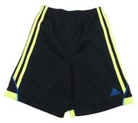 Černé sportovní funkční kraťasy se žlutými pruhy Adidas 