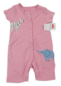 Nové - růžový kraťasový overal se zebrou a slonem Mothercare