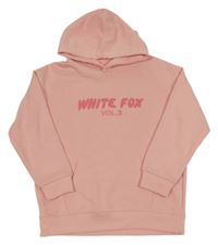 Svetloružová mikina s nápisom a kapucí White fox