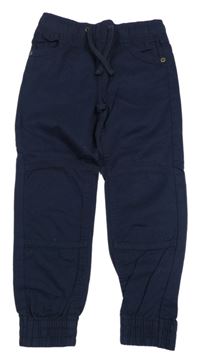 Tmavomodré plátenné cuff nohavice Pep&Co