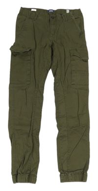 Khaki plátěné cargo kalhoty s kapsami Jack&Jones 