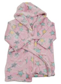 Ružový hviezdičkovaný chlpatý župan s opaskom