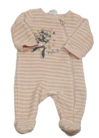 Světlerůžovo-bílý pruhovaný chlupatý overal s Minnií Disney