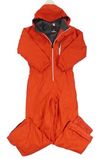 Červená šusťáková zimní funkční kombinéza s kapucí Decathlon 