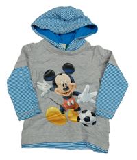 Šedo-pruhované triko s Mickeym a kapucí Disney