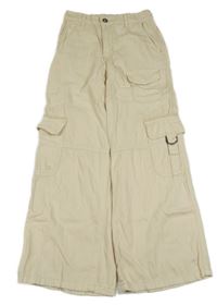 Béžové cargo wide leg plátěné kalhoty PRIMARK