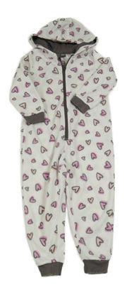 Biela srdiečkovaná fleecová kombinéza s kapucňou Lupilu