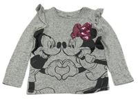 Šedé melírované úpletové triko s Mickeym a Minnie Disney + C&A