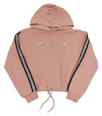 Svetloružová crop mikina s 3D nápisom a kapucňou C&A