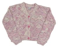 Růžovo-bílo-lila melírovaný ažurový crop prepínaci sveter DopoDopo