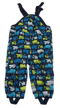 Tmavomodré šusťákové laclové podšivé kalhoty s auty Topolino