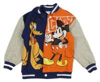 Tmavomodro-červeno-šedá baseballová mikina s Mickeym a Plutem H&M