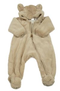 Béžová kožušinová podšitá kombinéza s kapucňou H&M