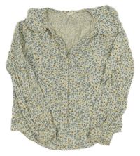 Smetanová kytičkovaná mušelínová halenka Hema 