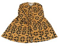 Medovo-čierne vzorované prepínaci šaty Shein