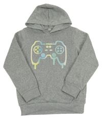 Sivá mikina s ovladačem a kapucňou