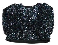 Čierna zamatová flitrová mikina Tu