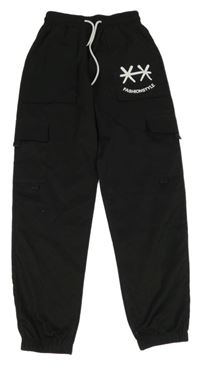 Černé cuff kalhoty s potiskem 