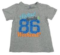 Sivé melírované tričko s nápisom Dopodopo