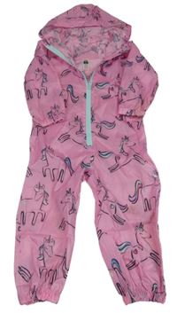 Růžová šusťáková kombinéza s jednorožci a kapucí Dunnes
