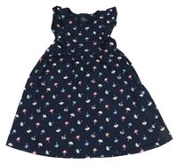 Tmavomodré bavlnené šaty s deštníky a volánikmi Topolino