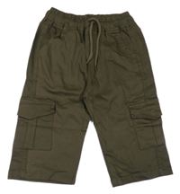 Khaki plátěné capri kalhoty s kapsami 