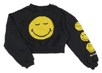 Antracitová crop mikina so smajlíkmi H&M