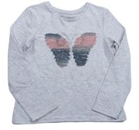 Svetlosivé melírované trblietavé tričko s motýlkom PRIMARK