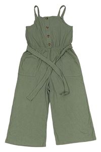 Khaki žebrovaný kalhotový culottes overal se zavazováním Matalan