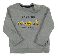 Sivá melírovaná mikina so stavebními stroji a nápismi lupilu