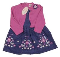 Nové - tmavomodré menšestrové šaty s kvetmi a větvičkami a tmavorůžovým bolérkem CHLOE LOUSE