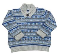 Sivo-modro-tmavomodrý vzorovaný vlnený sveter NUTMEG