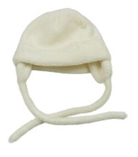 Smetanová plyšová zavazovací čepice 