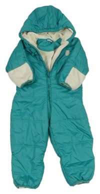 Jadeitová prošívaná šusťáková zimní kombinéza se sovičkou a kapucí impidimpi