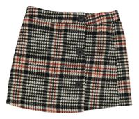 Smetanovo-čierno-červená kockovaná vzorovaná vlnená sukňa s gombíkmi St. Bernard