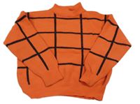 Tmavooranžovo-čierny kockovaný sveter SHEIN