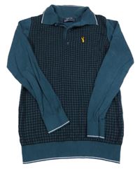 Tmavopetrolejovo/tmavomodrý vzorovaný sveter s nášivkou a golierikom Next