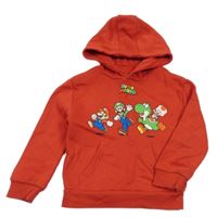 Červená mikina s Máriem a vreckom a kapucňou