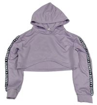 Levandulová crop mikina s pruhmi s nápismi a sluníčky a kapucňou SHEIN