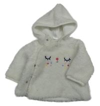 Biela chlpatá podšitá bunda s čumáčkem a kapucňou C&A