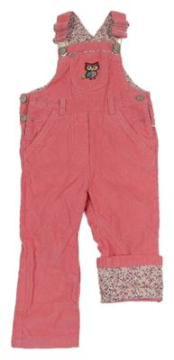 Růžové manšestrové laclové kalhoty se sovičkou Papagino